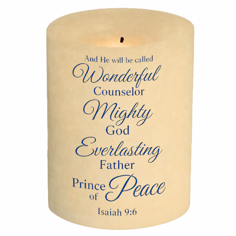 Unique flameless Candle He Will Be Called Wonderful